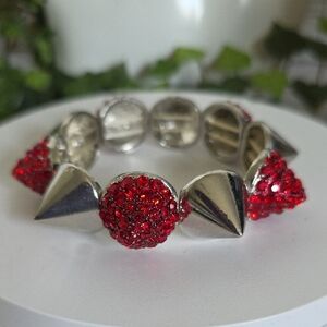 Silver and Red Crystal Spike Design Bracelet